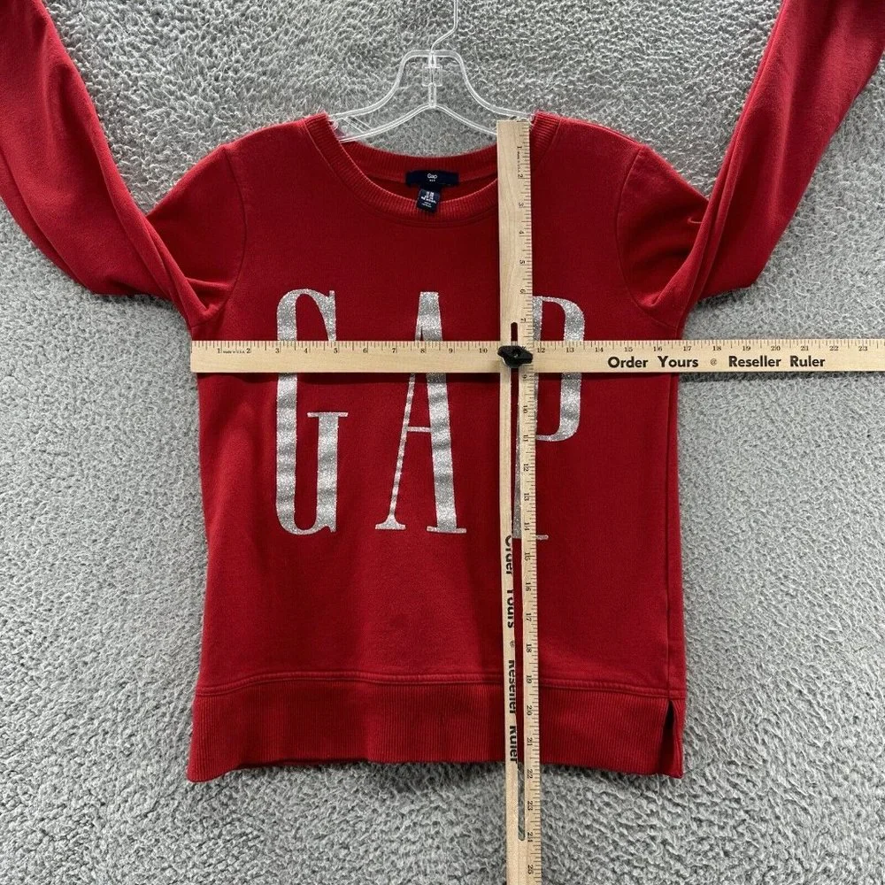 GAP‎ Sweatshirt Women's XS Red Graphic Glittered LOGO Crew Neck Sweatshirt XS
